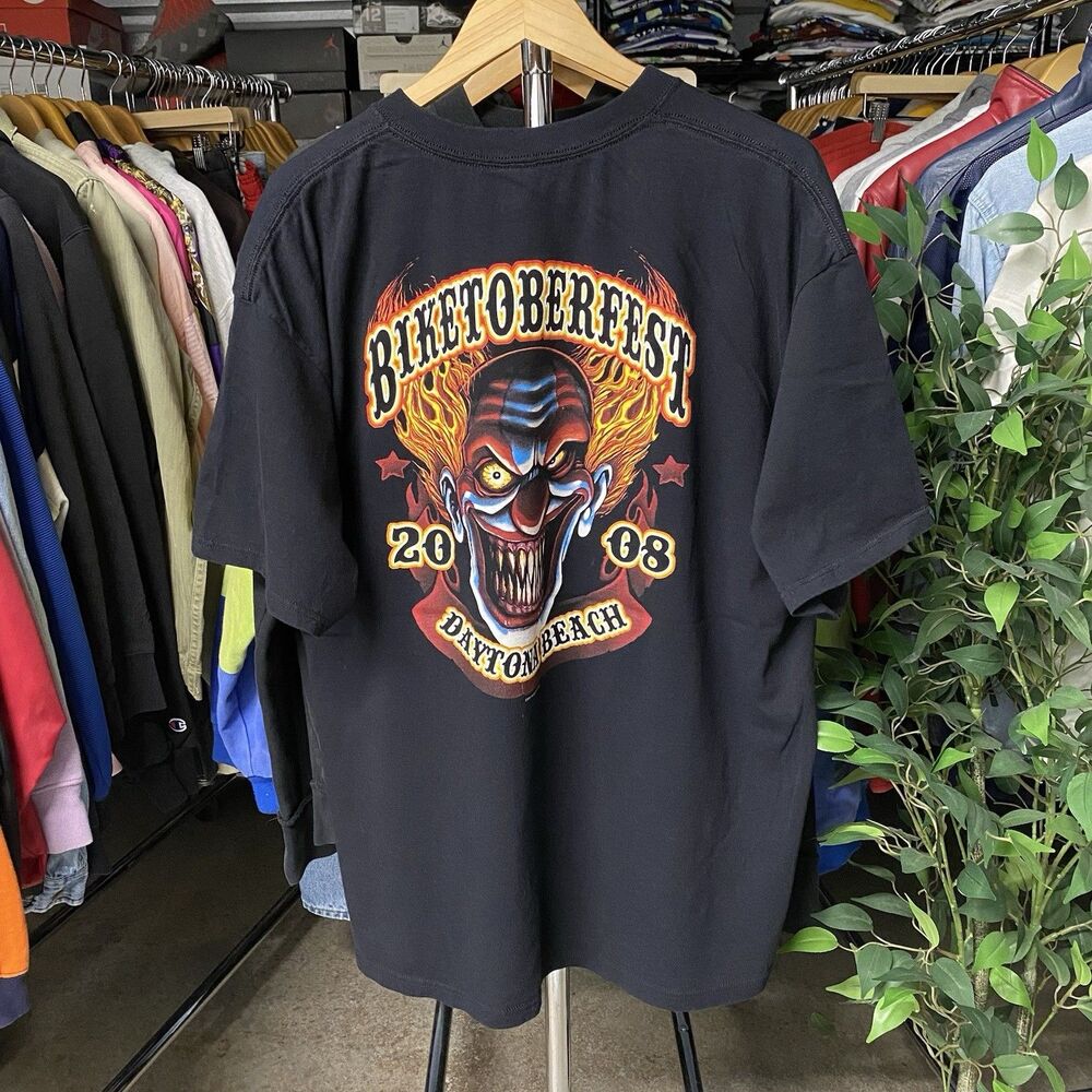 2008 Biketoberfest Daytona Beach Florida Clown Flames Biker T-Shirt Men's 2XL